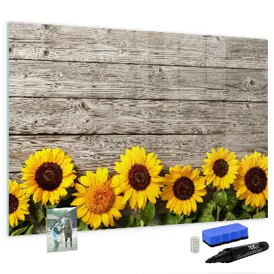 Pizarra borrable de cristal con imanes diseño de girasoles