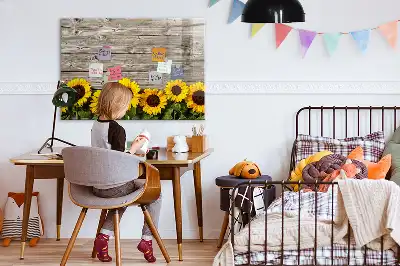 Pizarra borrable de cristal con imanes diseño de girasoles
