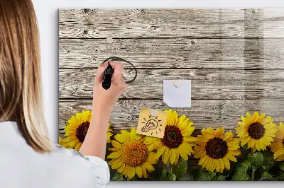 Pizarra borrable de cristal con imanes diseño de girasoles