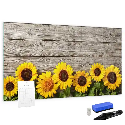 Pizarra borrable de cristal con imanes diseño de girasoles