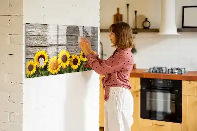Pizarra borrable de cristal con imanes diseño de girasoles