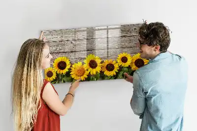 Pizarra borrable de cristal con imanes diseño de girasoles