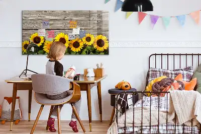 Pizarra borrable de cristal con imanes diseño de girasoles