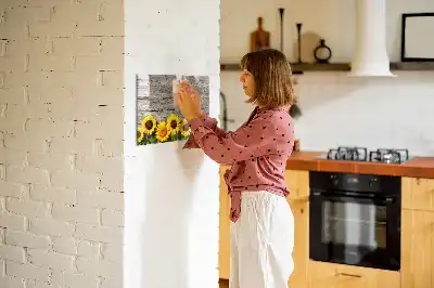 Pizarra borrable de cristal con imanes diseño de girasoles