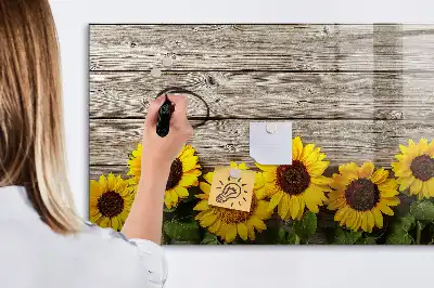 Pizarra borrable de cristal con imanes diseño de girasoles