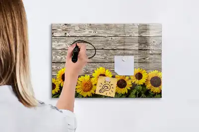 Pizarra borrable de cristal con imanes diseño de girasoles