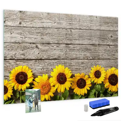 Pizarra borrable de cristal con imanes diseño de girasoles