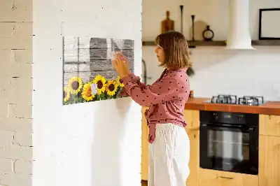 Pizarra borrable de cristal con imanes diseño de girasoles