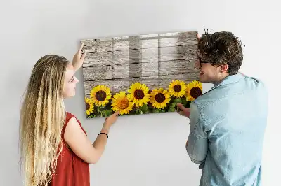Pizarra borrable de cristal con imanes diseño de girasoles
