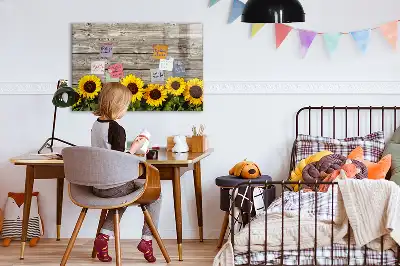 Pizarra borrable de cristal con imanes diseño de girasoles