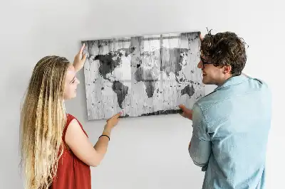 Mapa del mundo sobre madera pizarra magnética de cristal borrable