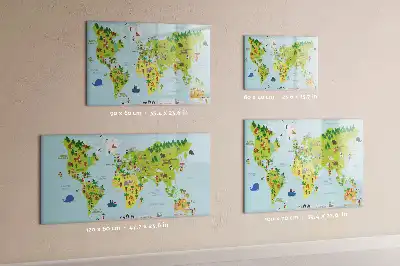 Pizarra de cristal con diseño de mapa cultural del mundo con borrado en seco y superficie magnética