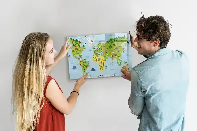 Pizarra de cristal con diseño de mapa cultural del mundo con borrado en seco y superficie magnética