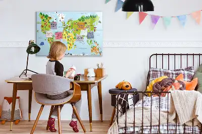 Pizarra de cristal con diseño de mapa cultural del mundo con borrado en seco y superficie magnética