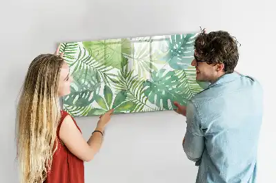 Pizarra borrable de cristal con imanes diseño de hojas exóticas