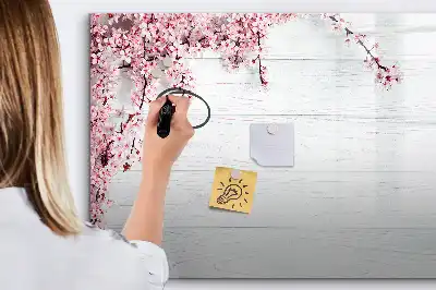 Pizarra de cristal magnética borrable diseño de flores de primavera