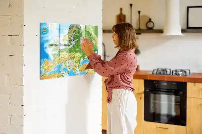 Pizarra de cristal magnética con mapamundi geográfico