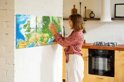 Pizarra de cristal magnética con mapamundi geográfico