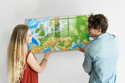 Pizarra de cristal magnética con mapamundi geográfico