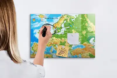 Pizarra de cristal magnética con mapamundi geográfico