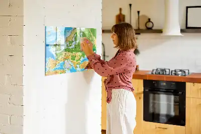 Pizarra de cristal magnética con mapamundi geográfico