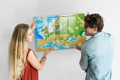 Pizarra de cristal magnética con mapamundi geográfico