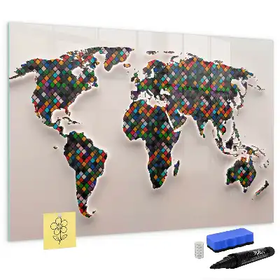 Mapa del mundo abstracto pizarra borrable de cristal con imanes