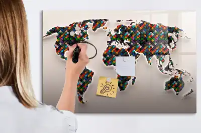 Mapa del mundo abstracto pizarra borrable de cristal con imanes