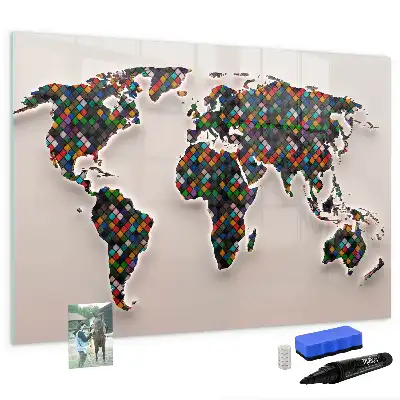 Mapa del mundo abstracto pizarra borrable de cristal con imanes
