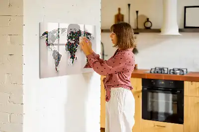 Mapa del mundo abstracto pizarra borrable de cristal con imanes