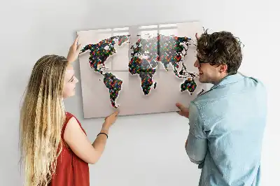 Mapa del mundo abstracto pizarra borrable de cristal con imanes