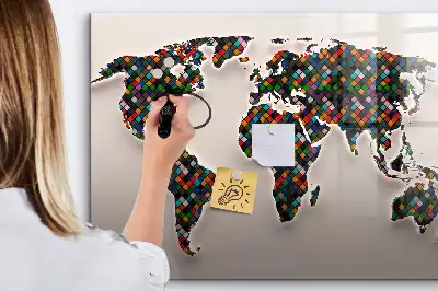 Mapa del mundo abstracto pizarra borrable de cristal con imanes