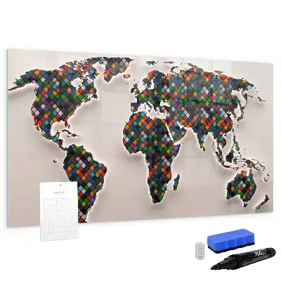 Mapa del mundo abstracto pizarra borrable de cristal con imanes
