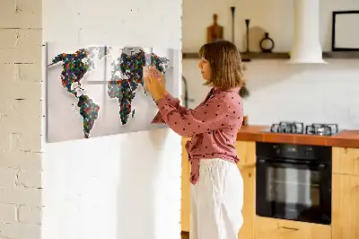 Mapa del mundo abstracto pizarra borrable de cristal con imanes