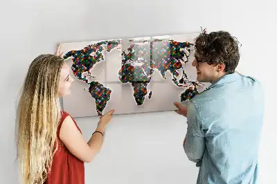 Mapa del mundo abstracto pizarra borrable de cristal con imanes