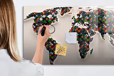 Mapa del mundo abstracto pizarra borrable de cristal con imanes