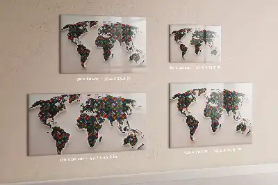 Mapa del mundo abstracto pizarra borrable de cristal con imanes
