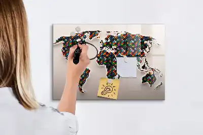 Mapa del mundo abstracto pizarra borrable de cristal con imanes