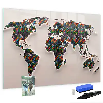 Mapa del mundo abstracto pizarra borrable de cristal con imanes