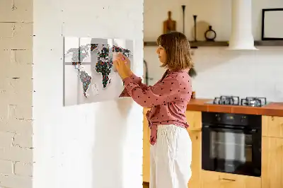 Mapa del mundo abstracto pizarra borrable de cristal con imanes