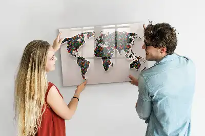 Mapa del mundo abstracto pizarra borrable de cristal con imanes