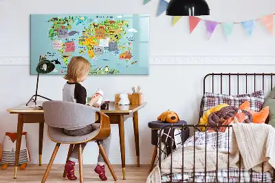 Mapa del mundo con animales pizarra magnética de pared con rotulador
