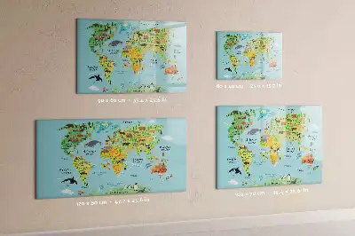 Mapa del mundo con animales pizarra magnética de pared con rotulador