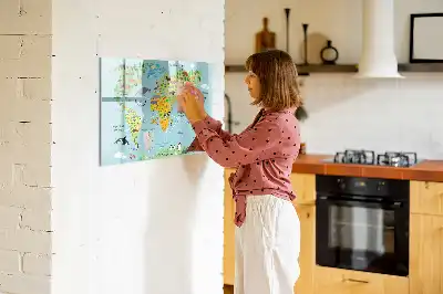 Mapa del mundo con animales pizarra magnética de pared con rotulador