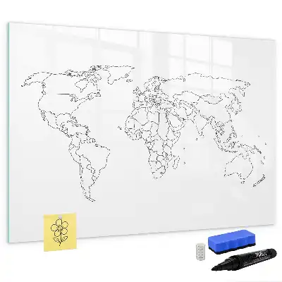 Pizarra borrable de cristal con imanes diseño de contorno del mapa del mundo