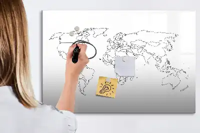 Pizarra borrable de cristal con imanes diseño de contorno del mapa del mundo