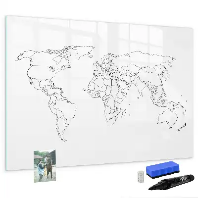 Pizarra borrable de cristal con imanes diseño de contorno del mapa del mundo