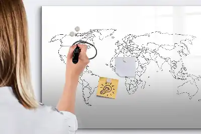 Pizarra borrable de cristal con imanes diseño de contorno del mapa del mundo