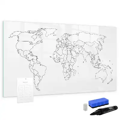 Pizarra borrable de cristal con imanes diseño de contorno del mapa del mundo