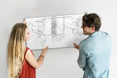 Pizarra borrable de cristal con imanes diseño de contorno del mapa del mundo